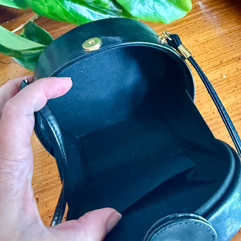 Vintage Picard Black Leather Crossbody Bag Small Structured Purse Gold Tone - Picture 5 of 9